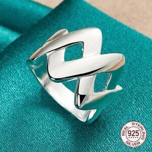 NWT S925 Sterling Silver Wavy Crisscross Statement Wide Band Ring Sz.10